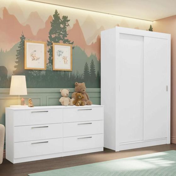 Imagem de Conjunto Quarto Infantil com Guarda Roupa 2 Portas e Cômoda Madesa