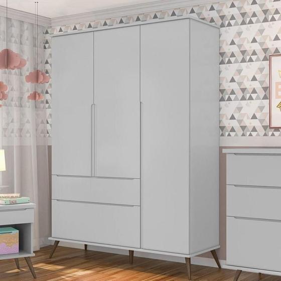 Imagem de Conjunto Quarto Infantil com Guarda-roupa 3 Portas e Cômoda com Sapateira Melinda 100% Mdf Cinza