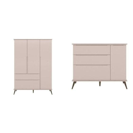 Imagem de Conjunto Quarto Infantil com Guarda-roupa 3 Portas e Cômoda com Sapateira Melinda 100% Mdf Rosa