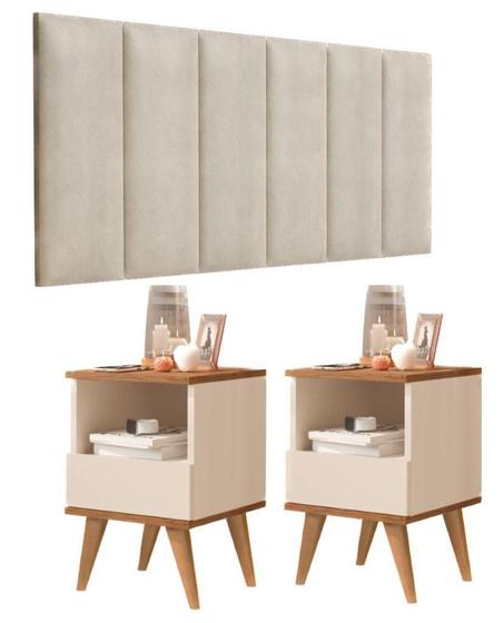 Imagem de Conjunto Quarto Mesas De Cabeceira Pix Com Painel de Cabeceira De Cama 1,60 Off white/Freijó ENVIA SOMENTE 01 KIT