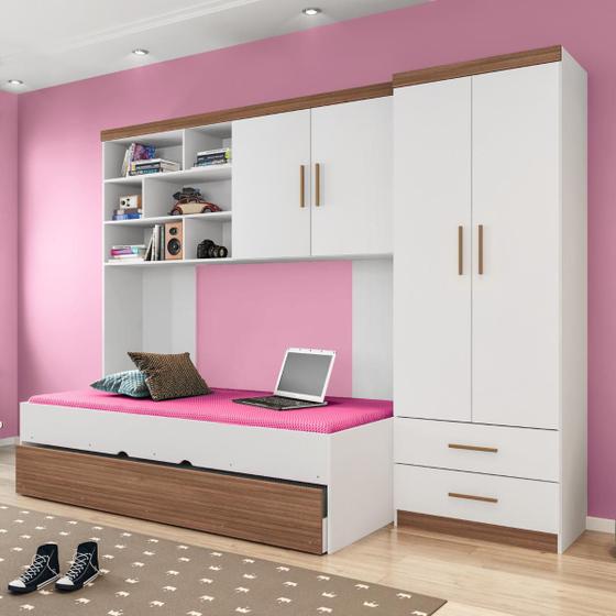 Imagem de Conjunto Quarto Modulado Meninas Toulouse Branco Carvalho