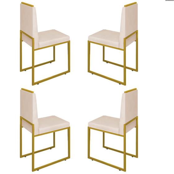Imagem de Conjunto Quatro Cadeiras Sala Jantar BARCELONA Dourado/Veludo