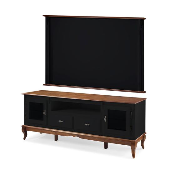 Imagem de Conjunto Rack 60503 + Painel 50513 para Sala Pés Luiz XV 2 Gavetas 2 Portas e Nicho Linz Móveis