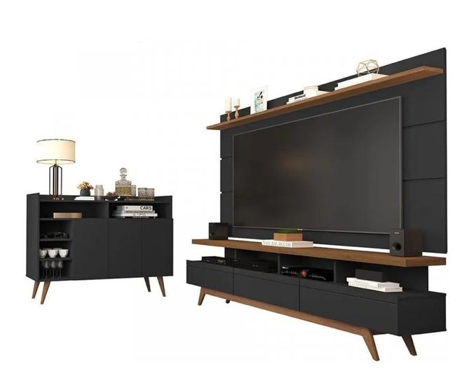 Imagem de Conjunto Rack E Painel Vivare 1.8 Wood E Buffet Celta Black/Freijó - Germai Móveis