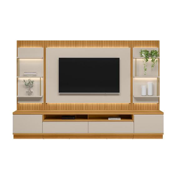Conjunto Rack + Painel + 2 Módulos Laterais São Paulo com LED Linea - Cor Tauari/Off White Menor preço em Conjunto Rack + Painel + 2 Módulos Laterais São Paulo com LED Linea - Cor Tauari/Off White