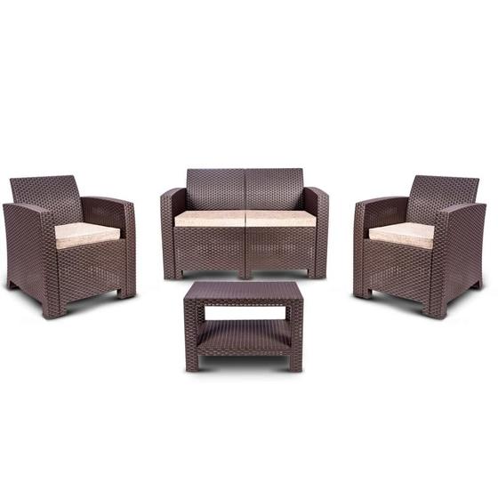 Imagem de Conjunto Rattan Com 2 Poltronas + 1 Sofá e 1 Mesa de Centro Marrom