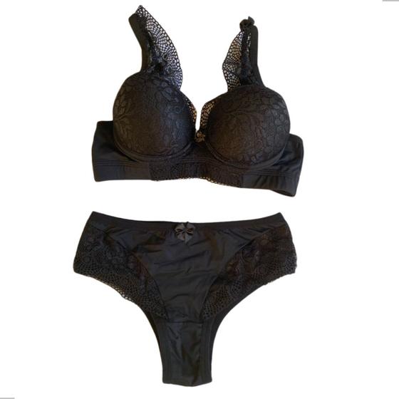 Imagem de Conjunto Reforçado Sutiã Com Bojo de Microfibra e Renda Calcinha Tradicional