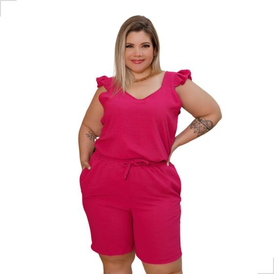 Imagem de Conjunto Regata Babado Alça Larga e Bermuda Verão Plus Size 