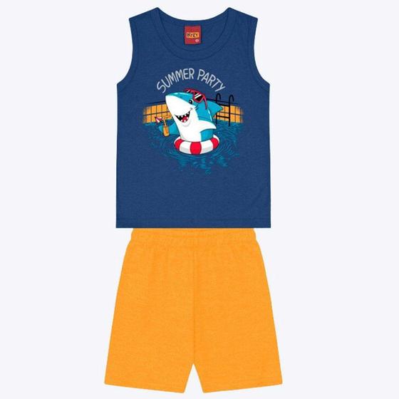 Imagem de Conjunto Regata Tubarão e Bermuda Moletom Infantil Masculino Kyly 1000356