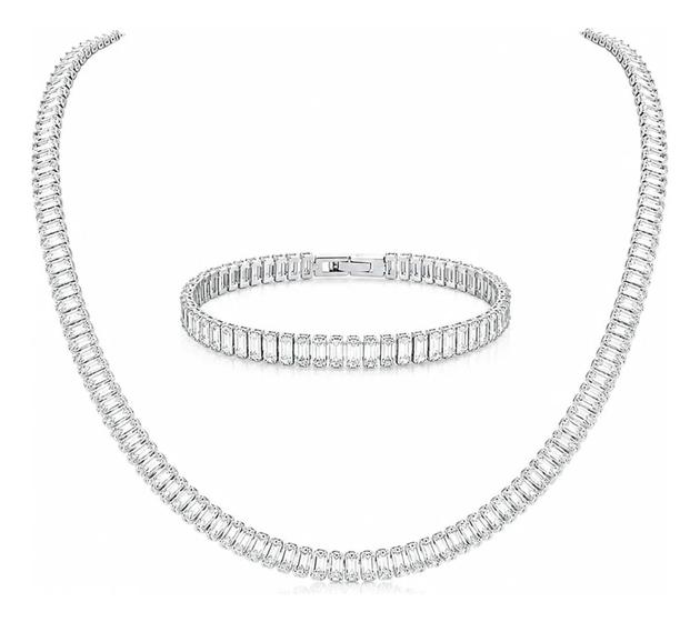 Conjunto Riviera Feminino Prata 925 Colar Pulseira Zirconia