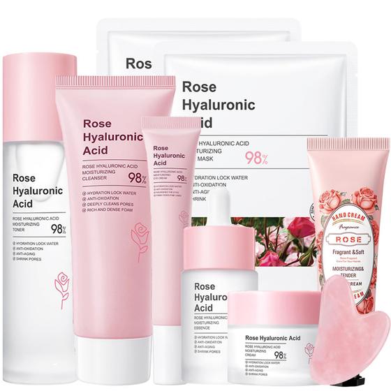 Imagem de Conjunto Rosarden Rose Facial de Cuidados com a Pele - 8 Unidades com Ácido Hialurônico