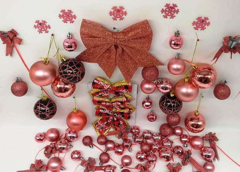 Conjunto rose gold decoração árvore de natal com bolas laços flocos neve -  71 itens - master - Decoração de Natal para Casa - Magazine Luiza