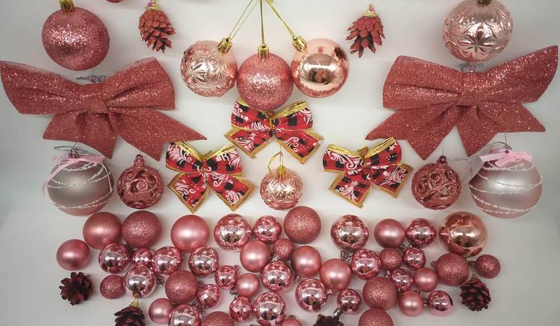 conjunto ROSE GOLD para sua árvore de natal pinhas sinos bolas laços - 71  pendentes diversos - master - Bola de Natal - Magazine Luiza