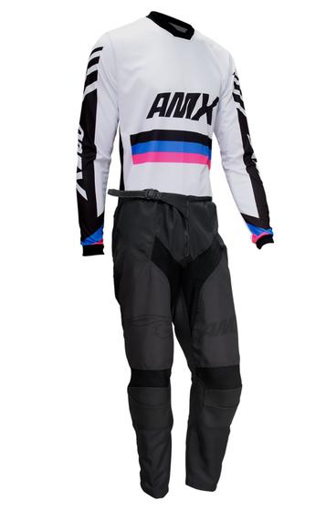 Imagem de Conjunto Roupa Amx Cross One Branco Preto Calça Camisa Trilha Motocross