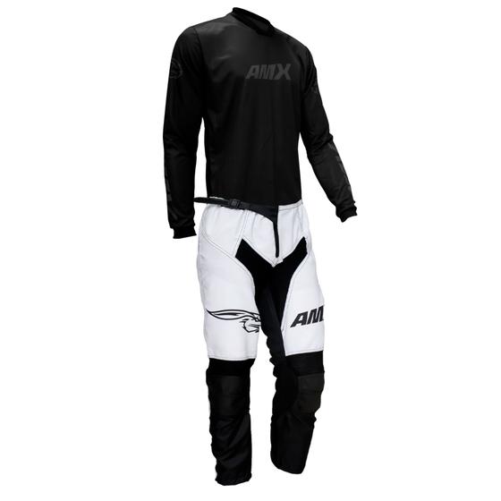 Imagem de Conjunto Roupa Amx Cross One Preto Branco Calça Camisa Trilha Motocross