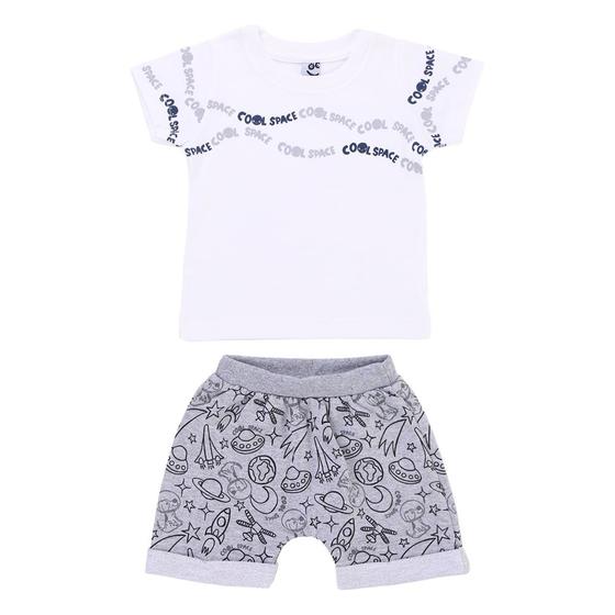 Imagem de Conjunto Roupa Bebê Kookabu Camiseta Estampa "Cool Space" + Bermuda Em Moletom Fresquinho Verão