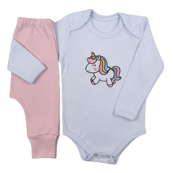 Imagem de Conjunto Roupa Bebê Menina Body Unicórnio e Calça Mijão Culote