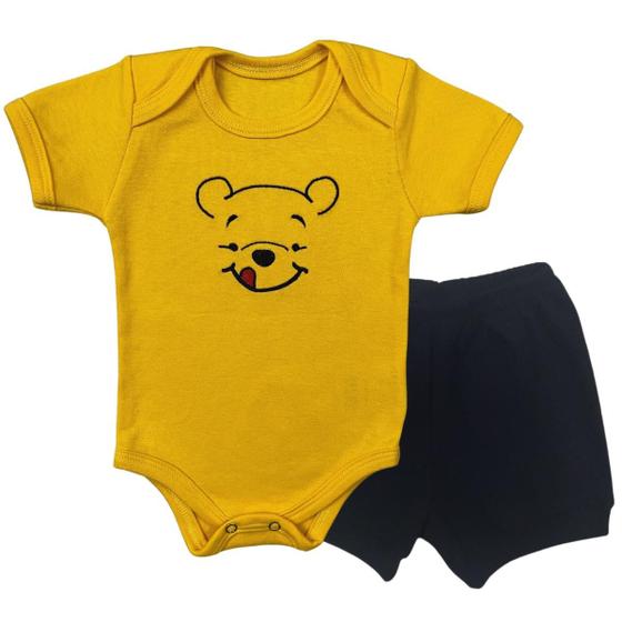 Imagem de Conjunto Roupa Bebê Menina Menino Body Ursinho Pooh e Short v2