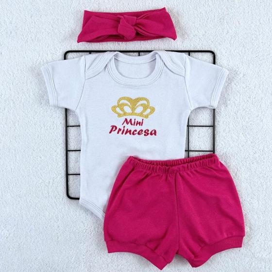 Imagem de Conjunto Roupa Bebê Menina Mini Diva Body Manga Curta e Short Tapa Fralda Blogueirinha Verão c11361