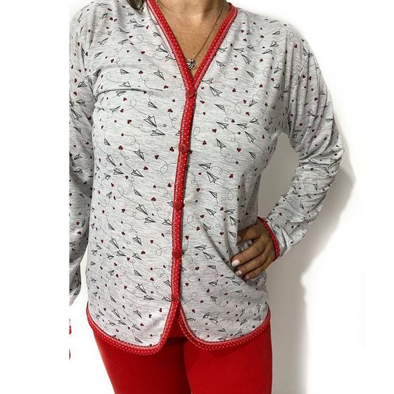 Imagem de Conjunto Roupa De Dormir Feminino Blusa De Frio Manga Longa E Calça Tamanho Plus Size XG XGG EXG