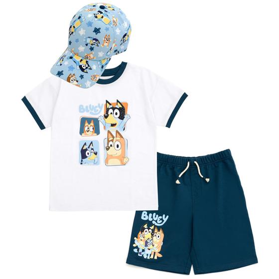 Imagem de Conjunto Roupa Infantil Bluey - Camiseta, Shorts e Boné (5T)