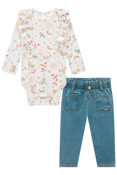 Imagem de Conjunto Roupa Infantil Body Canelado Manga Longa Mauí e Calça em Jeans Moda Inverno Kukiê