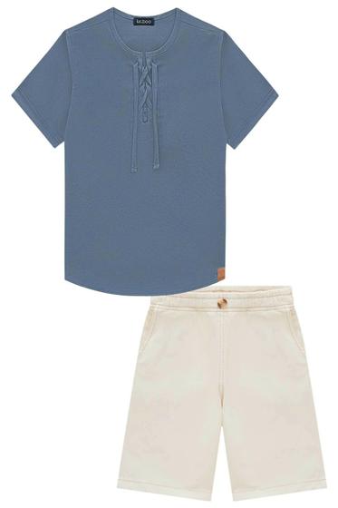 Imagem de Conjunto Roupa Infantil Masculino Camisa Em Linho e Bermuda Em Sarja Moderno Confortável LucBoo