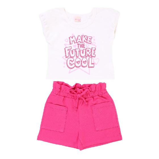 Imagem de Conjunto Roupa Infantil Menina Moderno Estiloso Blusa + Short Estilo Blogueira Fresquinho Verão