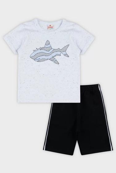 Imagem de Conjunto Roupa Infantil Menino Camiseta Estampa Tubarão + Bermuda Em Moletinho Verão Brandili