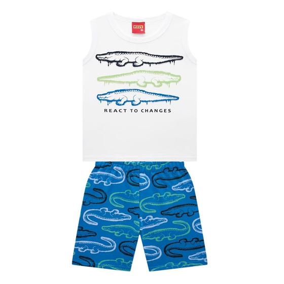 Imagem de Conjunto Roupa Infantil Menino Regata + Bermuda Estampa Jacaré Confortável Verão Dia a Dia Kyly