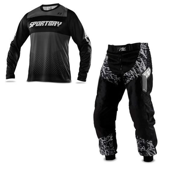 Imagem de Conjunto Roupa Motocross Trilha Enduro Calça Insane In Black Camisa Sportbay Oficial 01 Cinza