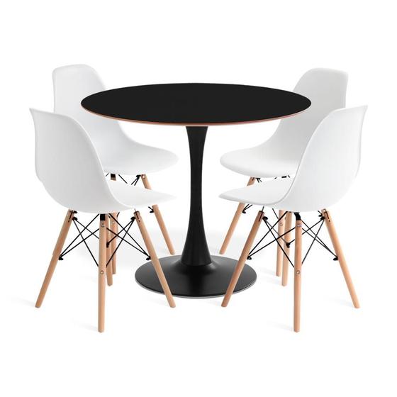 Imagem de Conjunto Saarinen Basic 90cm Preta e 4 Cadeiras Eames Branca