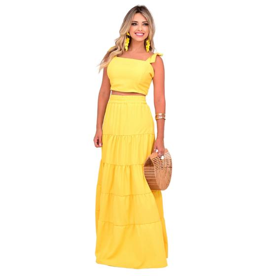 Imagem de Conjunto Saia E Blusinha No Modelo De Cropped Com Lastex Estampas Do Verão Bela 