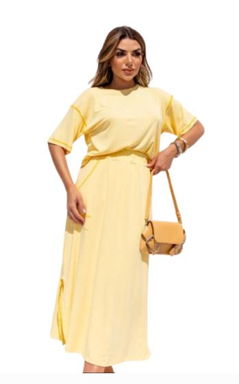 Imagem de Conjunto saia midi e cropped alongado pesponto