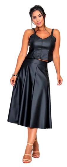Imagem de Conjunto saia rodada com cropped de alcinha com ziper em tecido sintético