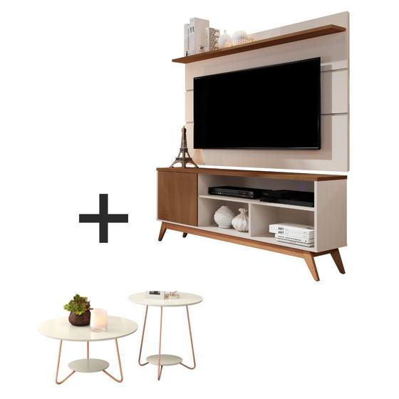 Imagem de Conjunto Sala com Rack e Painel Wood 1.36 Off White Freijo / Mesa de Centro e Lateral Liz Off White