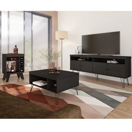 Imagem de Conjunto Sala de Estar Rack para Tv até 60 Pol com Mesa de Centro Retangular e Bar com Espelho Drink