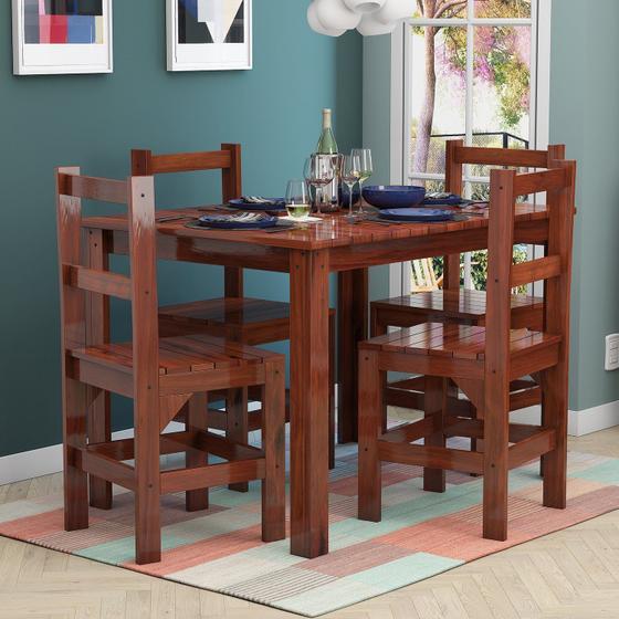 Conjunto Sala de Jantar 1 Mesa Tampo Madeira Maciça Quadrado 4 Cadeiras Menor preço em Conjunto Sala de Jantar 1 Mesa Tampo Madeira Maciça Quadrado 4 Cadeiras