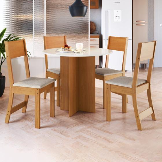 Imagem de Conjunto Sala de Jantar 1 Mesa Tampo MDF Redondo 4 Cadeiras Malta