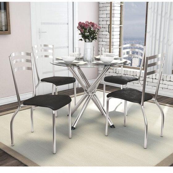 Conjunto Sala de Jantar 1 Mesa Tampo Vidro Redondo 4 Cadeiras Portugal Menor preço em Conjunto Sala de Jantar 1 Mesa Tampo Vidro Redondo 4 Cadeiras Portugal