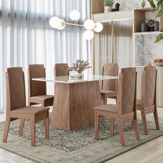 Imagem de Conjunto Sala de Jantar 135x90cm Tampo Vidro/MDF com 6 Cadeiras Torre Liz