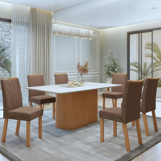Imagem de Conjunto Sala de Jantar 170cm Tampo MDF com 6 Cadeiras Apogeu Luar