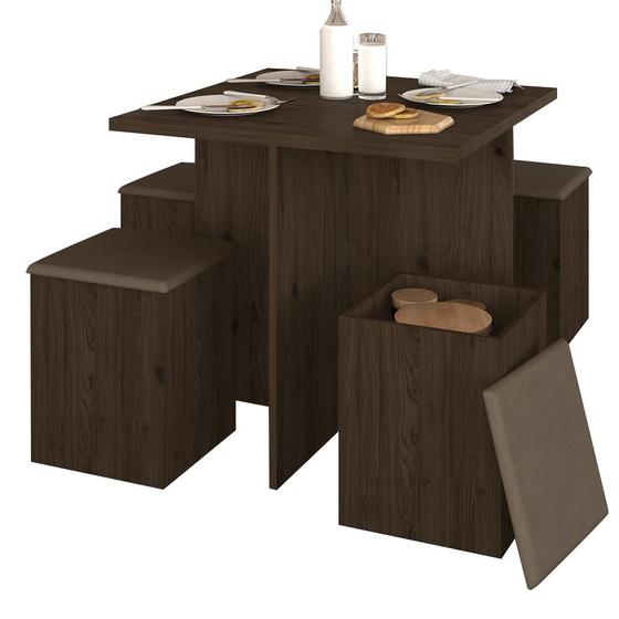 Conjunto Sala De Jantar 4 Banquetas Berlim Imbuia Menor preço em Conjunto Sala De Jantar 4 Banquetas Berlim Imbuia