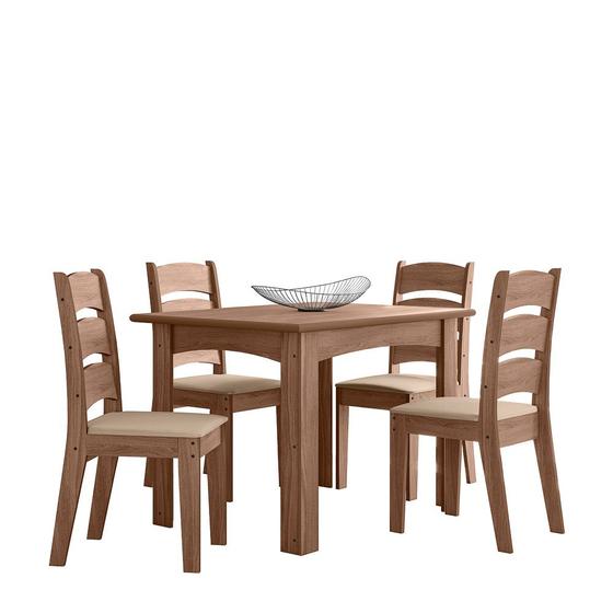 Imagem de Conjunto Sala de Jantar 4 Cadeiras com Mesa 1,10m Mali Amêndoa