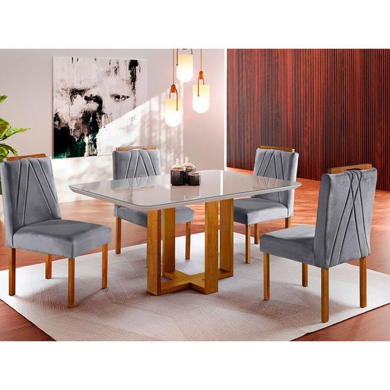 Imagem de Conjunto Sala de Jantar 4 Lugares em Madeira Maciça Mesa Lisy e Cadeiras Veludo Móveis Mundial