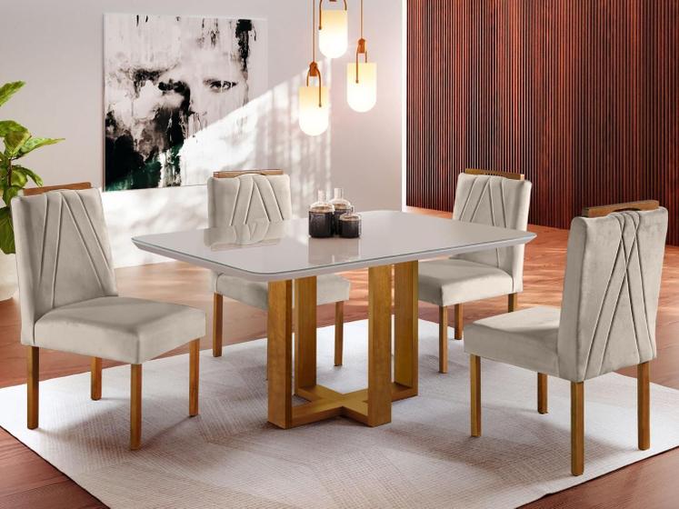 Imagem de Conjunto Sala de Jantar 4 Lugares Mesa e Cadeiras Madeira Maciça Berlim