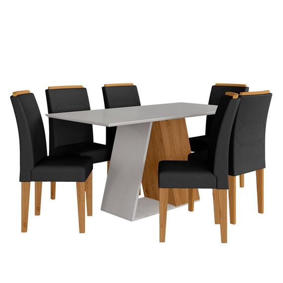 Imagem de Conjunto Sala De Jantar 6 Cadeiras áquila Cinamo/off White/preto - Ma