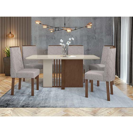 Imagem de Conjunto Sala de Jantar 6 Cadeiras Astrid 170 Lopas Imbuia Clean/Off White/Linho Rustico