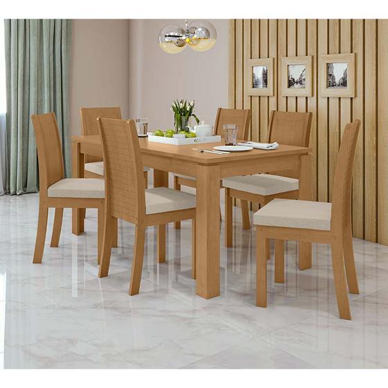 Imagem de Conjunto Sala de Jantar 6 Cadeiras Athenas 180 Lopas Amêndoa Clean/Linho Rinzai Bege