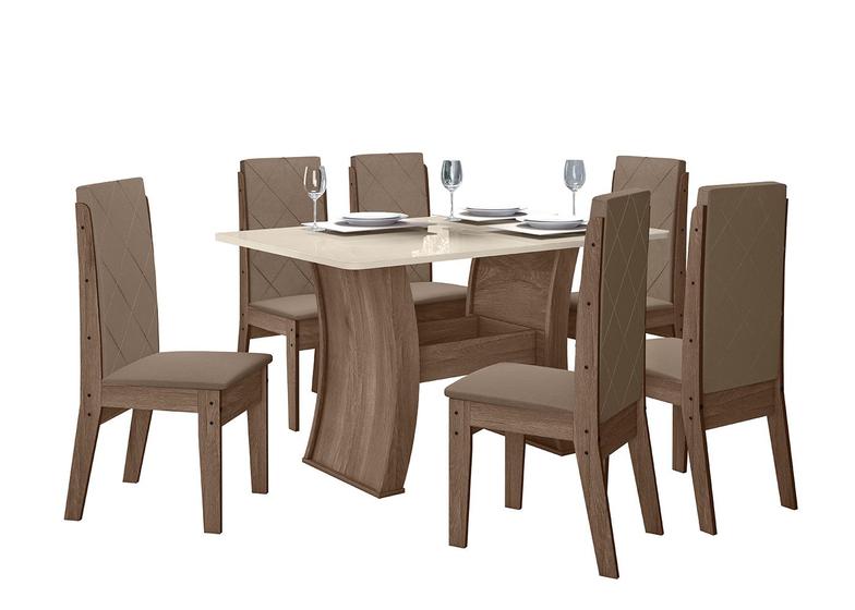 Imagem de Conjunto Sala de Jantar 6 Cadeiras com Mesa 1,35m Atenas Amêndoa